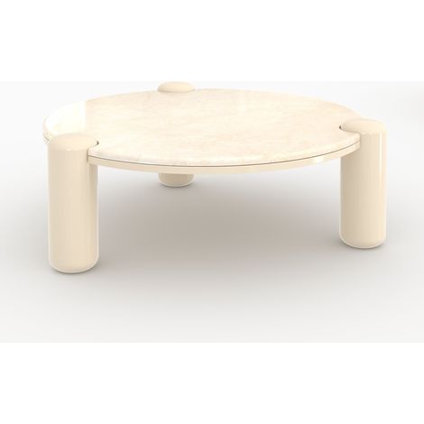 Mesa baja Hanna de mármol con patas lacadas en beige, D86 cm (1/4)