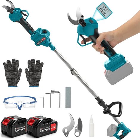 Sécateur télescopique sans fil pour 18 V, avec 2 batteries 3 A, ouverture de coupe de 55 mm, sécateur électrique avec tige télescopique pour arbre et fleur, sécateur sans balais avec affichage (1/5)