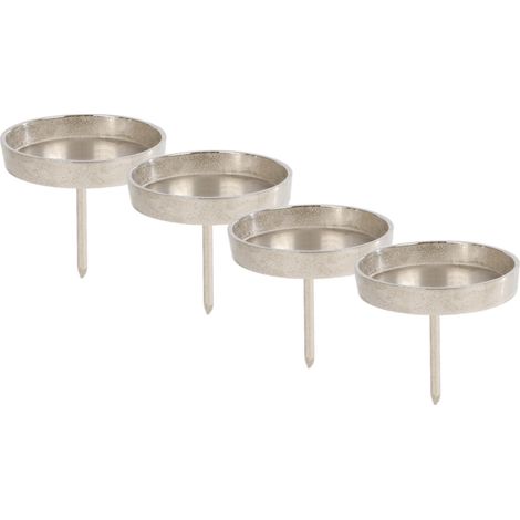 Alu Kerzenpick für Stumpenkerzen 4er Set - 8 cm in silber - Metall Kerzenhalter für Kugelkerzen - Kerzen Stecker für Advents und Weihnachts Gesteck