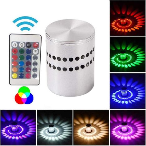 Lámpara de pared LED de aluminio en espiral, decoración para dormitorio, porche, pasillo, techo, sala de estar, lámpara de ambiente de 3 W, luz RGB colorida con control remoto [Clase energética A+]... (1/5)