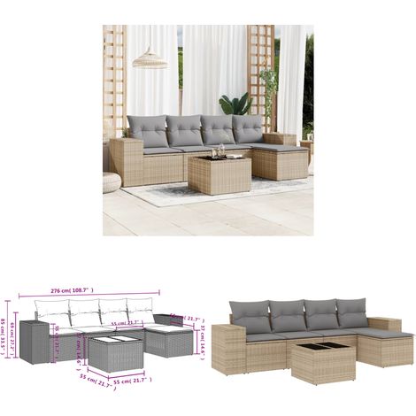 6-tlg. Garten-Sofagarnitur mit Kissen Beige Poly Rattan - Gartenmöbel Set - PE-Rattan Möbel - Outdoor Lounge - Esstisch Set - Balkonmöbel - Home & Living (1/3)