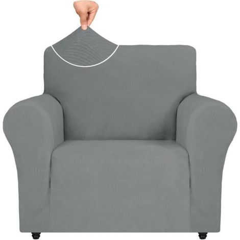 Housse de Fauteuil Extensible - Marque - Modèle - Gris - Uni - Rectangulaire (1/4)