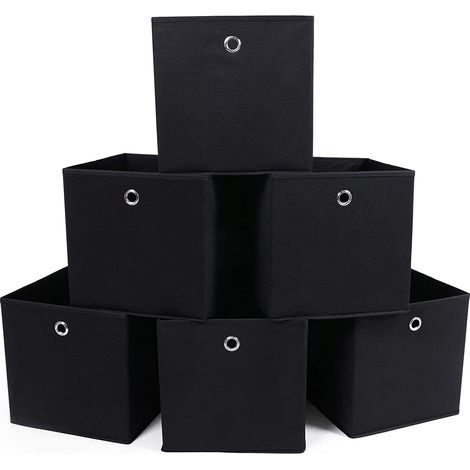 Lot de 6 Boîtes Tiroirs en Tissu Cube de Rangement Pliable Coffre pour Linge, Jouets, Vêtement 30 x 30 x 30 cm Noir RFB02H-3 (1/5)