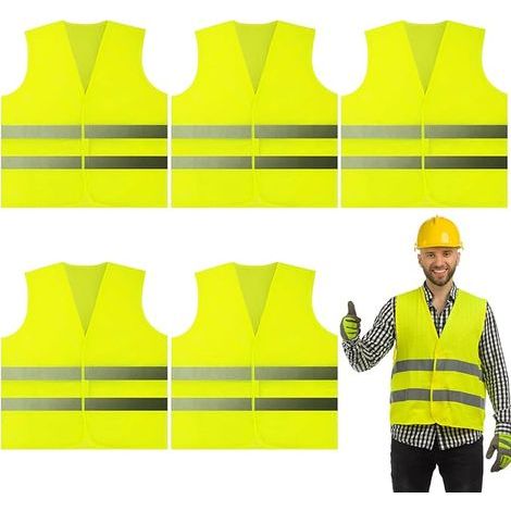 Gilet de Sécurité Jaune Haute Visibilité 5PCS - Veste Réfléchissante Certifiée pour Conducteurs, Travailleurs BTP, Cyclistes - Conforme aux Normes Européennes (1/4)