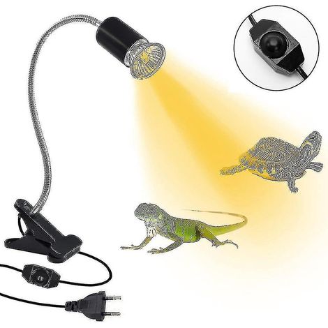 Lampe chauffante pour reptiles et tortues, lampe de table chauffante avec pince rotative à 360° en céramique flexible et variateur pour lampe de bureau noire. (1/5)