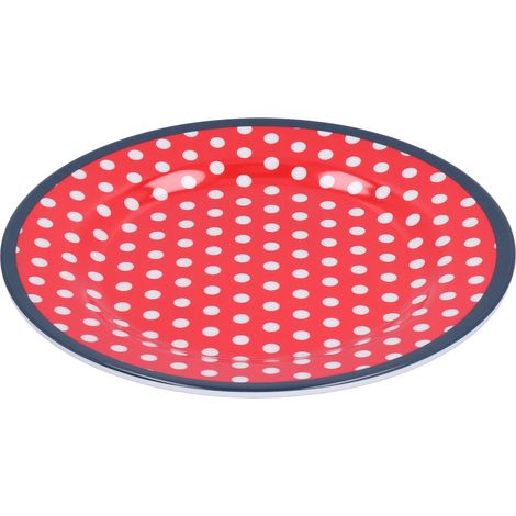 Assiette à dessert 9 pouces en porcelaine imitation, réutilisable et légère, décorative pour gâteaux et fruits, point rouge (1/5)