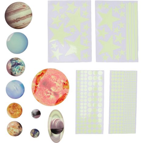 14 autocollants muraux planètes lumineuses, étoiles phosphorescentes, système solaire miniature pour chambre d'enfant. (1/5)