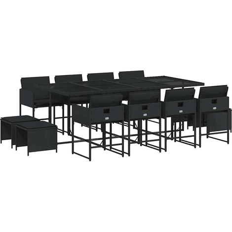 Maison Exclusive - Set da Pranzo da Giardino 13pz con Cuscini Nero in Polyrattan