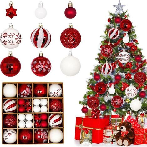 44 Stück Weihnachtskugeln aus Kunststoff, Weihnachtskugel-Set, Weihnachtsbaumschmuck, Weihnachtsdekoration