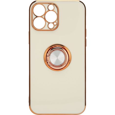 Coque iPhone 13 Pro Blanc Or Rose - Étui Fin Ultra Mince TPU Souple avec Anneau Métallique pour Femmes (1/5)