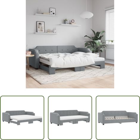 Lit gigogne - Lit de jour avec gigogne et matelas gris clair 80x200 cm tissu (1/5)