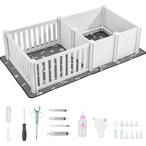 Mophorn Gabbia per il parto in plastica per cani, 183x96x50 cm,recinto per cuccioli con tappetino impermeabile, kit per il parto da interno facile da pulire e resistente per cani di taglia media