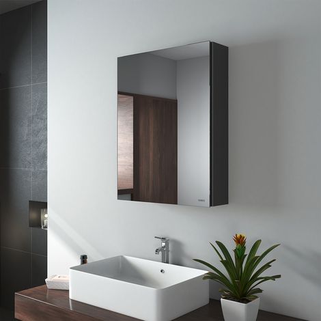 EMKE Spiegelschrank mit Spiegel unsichtbarer Griff Wandspiegel mit Badschrankmit höhenverstellbarem badezimmerschrank Laminat (Schwarz, 50x65cm)