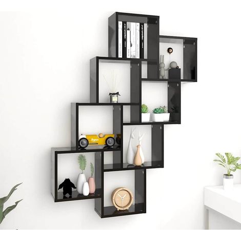 Étagère cube murale Étagère de Rangement - Meuble de rangement Noir 90x15x119 cm Aggloméré BV917728 - BonneVie (1/5)
