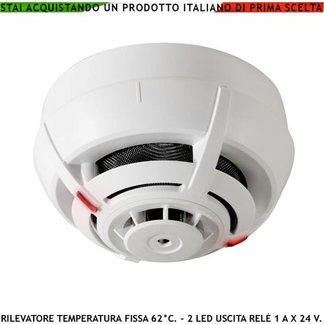 RILEVATORE TEMPERATURA SOGLIA FISSA 62° C IMPIANTO ALLARME ANTINCENDIO SENSORE TERMOVELOCIMETRICO USCITA RELÈ E STATO 14 MA (1/5)