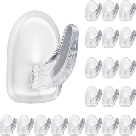 Lot de 20 petits crochets adhésifs transparents extra forts - En plastique transparent - Avec dos adhésif - Sans perçage - Pour cuisine, salle de bain, porte, toilettes, serviette