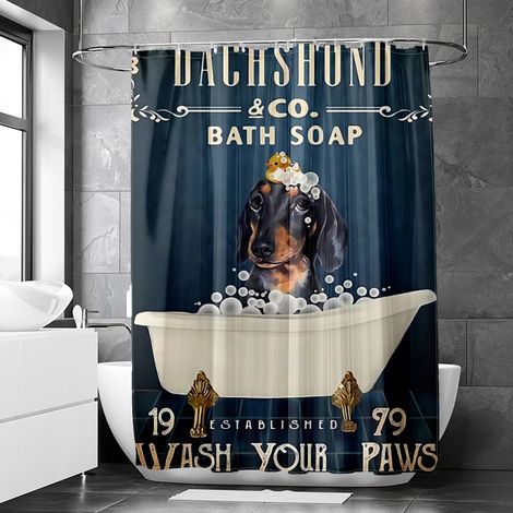 Rideau de douche motif chien rétro artistique, rideau salle de bain imperméable, 150x180 cm (1/5)