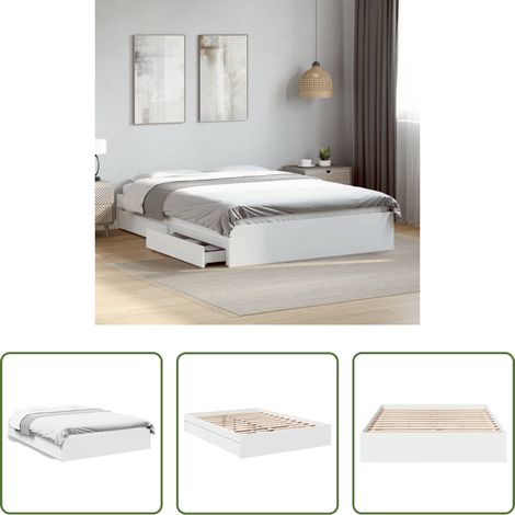 vidaXL Bois d'ingénierie - Cadre de lit avec tiroirs sans matelas blanc 120x190 cm (1/5)