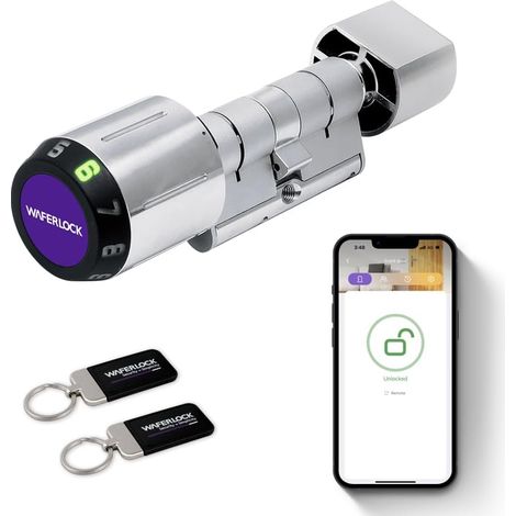 Serrure connectée cylindre européen C760, IP68 étanche, résistance au feu, contrôle via app Bluetooth, badge RFID/code PIN, anti-perçage, 30/30–45 mm (60–75 mm), finition nickel (1/5)