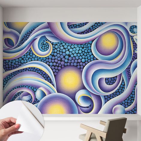 Papier peint adhésif décoratif avec colle pour salon chambre et bureau Installation rapide Tourbillons colorés 152x104 cm (1/5)