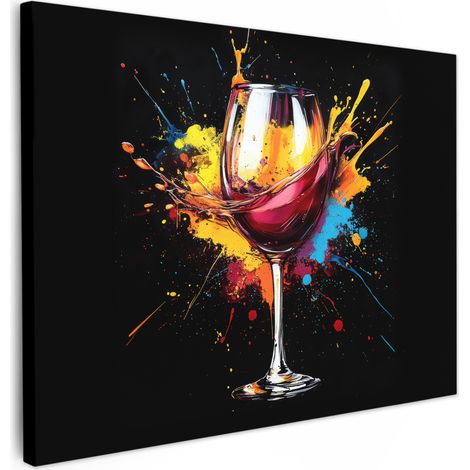 CUADRO EN LIENZO Vino - Copa - Graffiti - Bebida - Tinto - Pintura Lienzo Modernos 80x60 cm