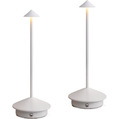 2pcs Lampe table moderne sans fil LED 3000mAh - Veilleuse tactile rechargeable 3 niveaux luminosité pour restaurant camping - blanc (1/5)