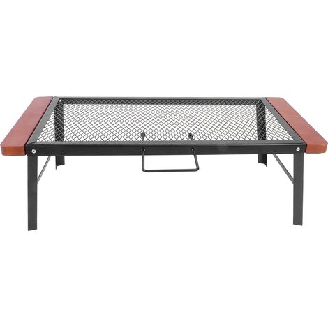 Table pliante en maille de fer avec poignée anti-brûlure réglable pour barbecue camping maison