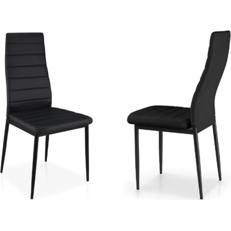 Lot 2 Chaises Salle à Manger Tolia Simili Cuir Noir Pieds Métal Noir (1/5)