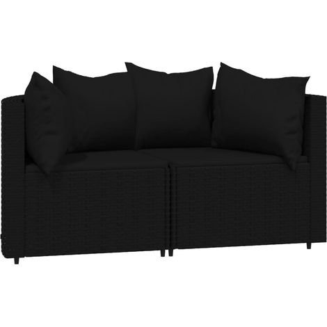 Canapés d'angle de jardin et coussins 2pcs Noir Résine tressée (1/5)