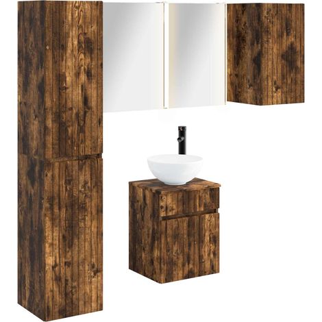 Set di Armadi da Bagno 5 pz Rovere Fumo Legno ingegnerizzato vidaXL (1/5)