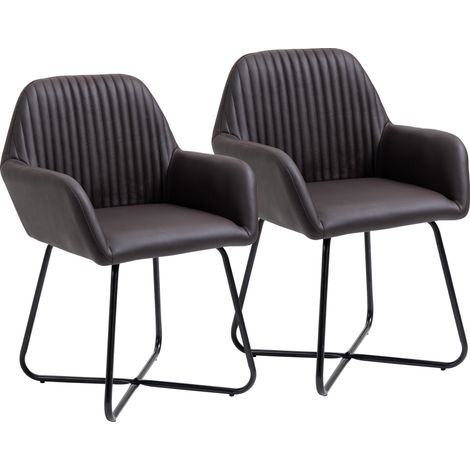 Set 2 Sedie Imbottite 60x56,5x85 cm in Similpelle Marrone (1/5)