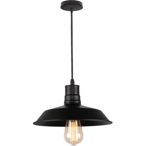Lámpara Colgante, Vintage Lámpara de Techo de Hierro, Iluminación en Industrial Estilo con Ø26cm Pendiente E27 Base para Dormitorio Cocina Comedor Cafe (Negro)