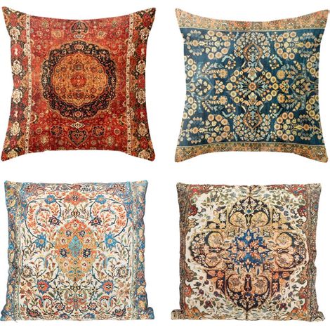 Kissenbezug im Bohemian-Vintage-Stil, Teppichmuster, antiker ethnischer Dekokissenbezug, Wohnaccessoire, quadratisch, 45 x 45 cm (18 x 18 Zoll)