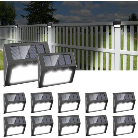 Lot de 12 lampes solaires étanches pour escaliers, allée, clôture, patio, jardin, allée, blanc froid (noir) (1/5)