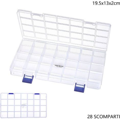 TrAdE Shop Traesio - Scatola Portaoggetti 28 Scomparti Pratico Contenitore Misura 19.5x13x2 Cm -
