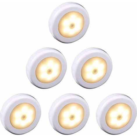Ersandy – Lampe LED sans fil avec détecteur de mouvement – 6 pièces – Lumière chaude – Installation facile avec autocollant 3M – Pour placard et couloir