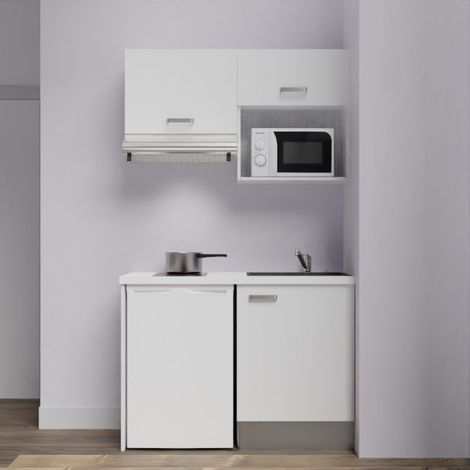 Kochnischen K02L-PT - 120 cm mit Arbeitsplatte und spüle - Weiße Front - weiße Laminatplatte - schwarze Spüle