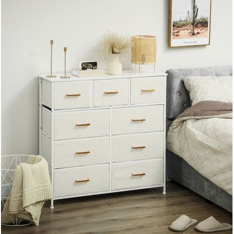 Cassettiera in tessuto a 9 cassetti con piano, 100 x 30 x 99 cm, bianco crema DESVIAE (1/5)