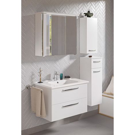 Badmöbel Set inkl. Keramik Waschbecken TRENTO-66 in weiß Glanz, B/H/T: ca. 124/200/51,4 cm (1/5)