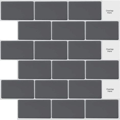 10 Feuilles Peel and Stick on Tiles Metro Subway Carrelage Mural Auto-Adhésif Gris Noir pour Cuisine Salle de Bains (12" x 12") NPTERBL (1/5)