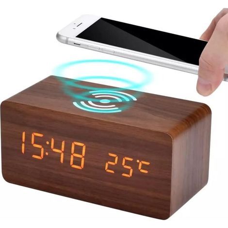 Réveil numérique à LED en sans Fil, Affichage de la Date,de la température, de Chevet avec 3 paramètres d'alarme,luminosité réglable,Alimentation USB,contrôle du Son pour Chambre,Salon,Bureau (1/5)