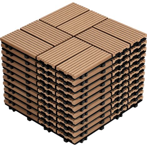Wolketon WPC Terrassenfliesen 30x30 cm Teakfarben 11 Stück 1 m² Klickfliesen Garten Balkon (1/5)