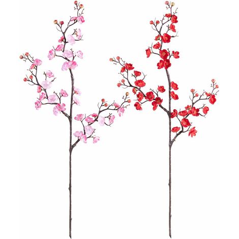 Rami di fiori di ciliegio artificiali in stoffa rosa e rosso, set da 6 pezzi, cm 53 H (con gambo 93)