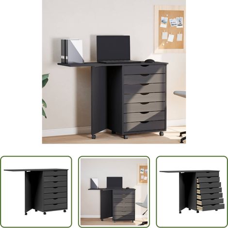 vidaXL Schubladen -  Rollschrank mit Schreibtisch MOSS Grau Massivholz Kiefer