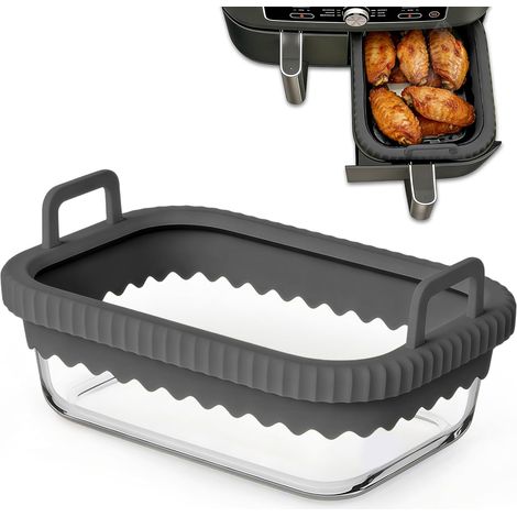 Glass Tray for Air Fryer, 21×16×7 cm, Glass Air Fryer Accessory, Borosilicate Glass, for Ninja Models AF400EU/ AF451EU/ AF500EU/ DZ400EU, COSORI 2-Compartment 8.5L Air Fryer (1/5)