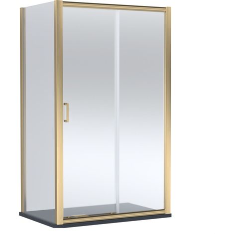 Balterley Ellenhall Sliding Shower Door with 6mm Glass, Side Panel & Slimline 1200x800mm Shower Tray, Brushed Brass/Black