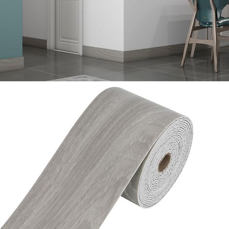 Rodapié de PVC flexible, autoadhesivo, suave, impermeable y brillante con decoración de borde tipo papel pintado (imitación madera gris) 10 cm x 5 m (1/4)