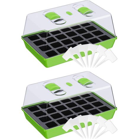Bac de Culture – Serre d'intérieur avec Couvercle ventilé et Panneaux de Plantation – 1, 2 ou 4 pièces – Quantité 2 pièce, Plastique – 38 x 24 x 19 cm (1/5)