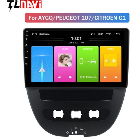 Drahtloses Carplay-Autoradio für Citroen C1/Toyota Aygo/Peugeot 107, Android 2G+64G HiFi Android Auto, 10-Zoll-Touchscreen, GPS, WiFi, Bluetooth, Freisprecheinrichtung, FM, RDS, USB, Autoradio