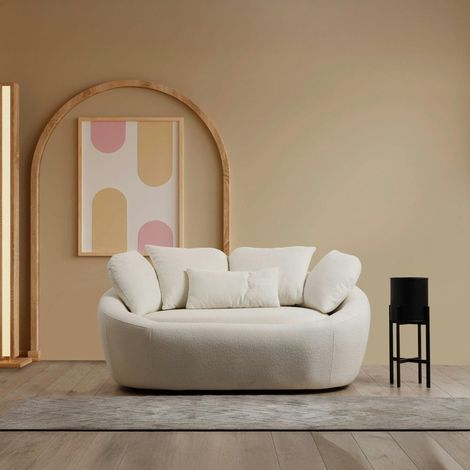 Canapé en bouclette blanc design organique 155 cm LUCCA (1/5)